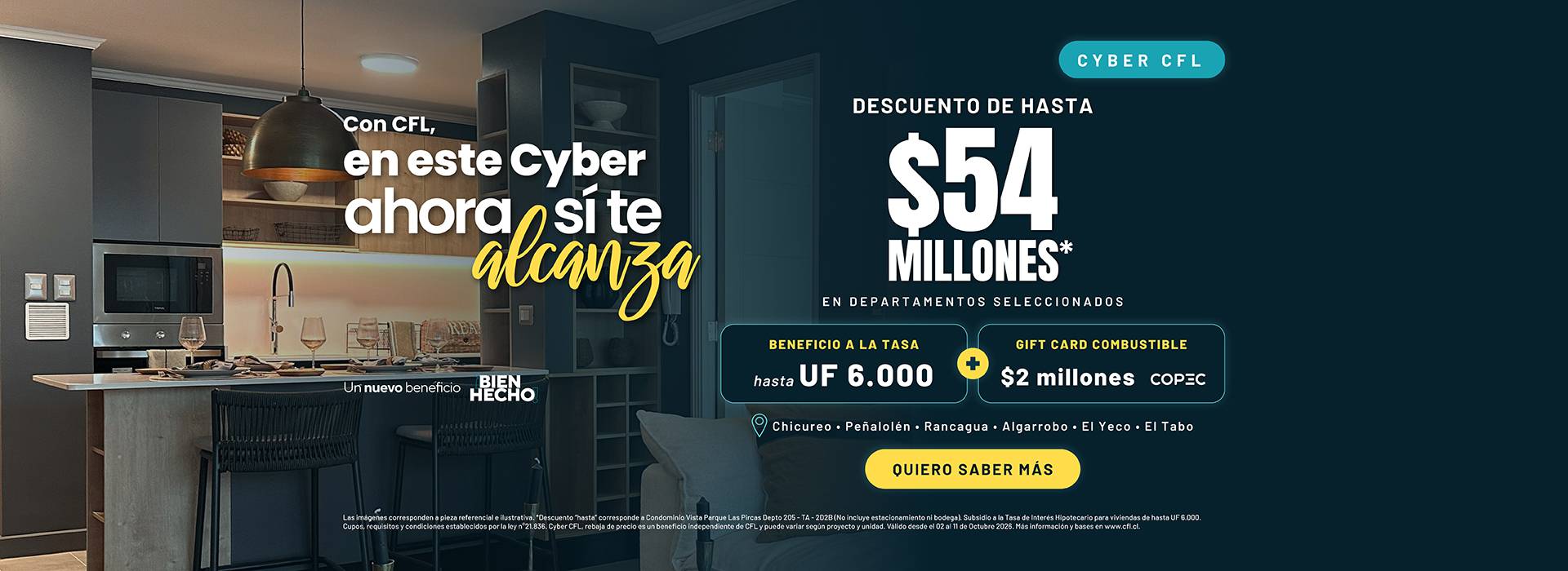 Cyber CFL: descuento de hasta $54 millones, Beneficio a la Tasa hasta UF 6.000 y gift card de combustible de $2 millones. Del 2 al 11 de octubre.
